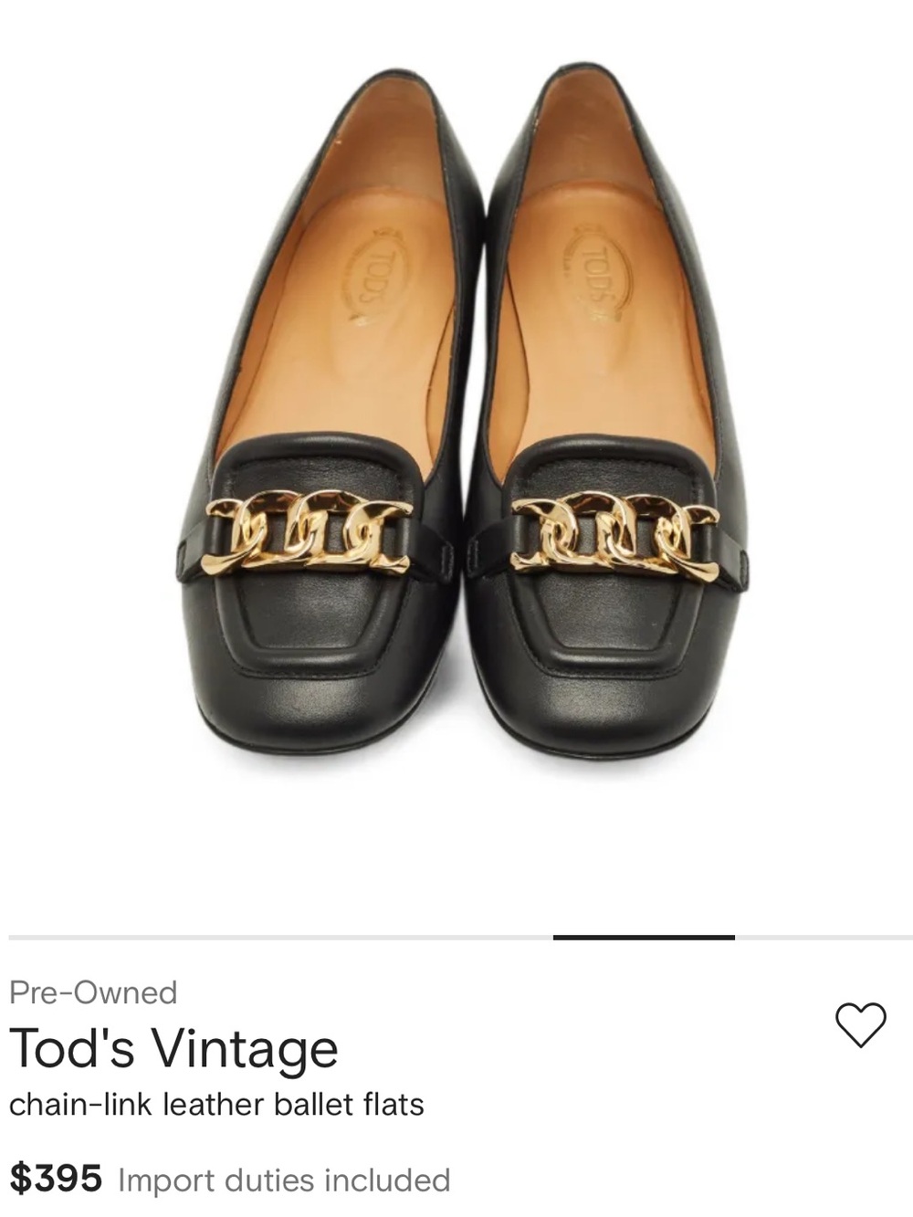 Tod's Black Leather Ballet Flats with Gold Chain Trim